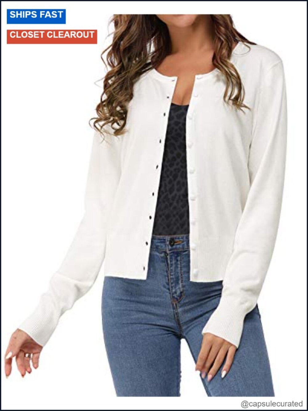 Lightweight Button Down Cardigan Long Sleeve Crew Neck Knit Sweater Top